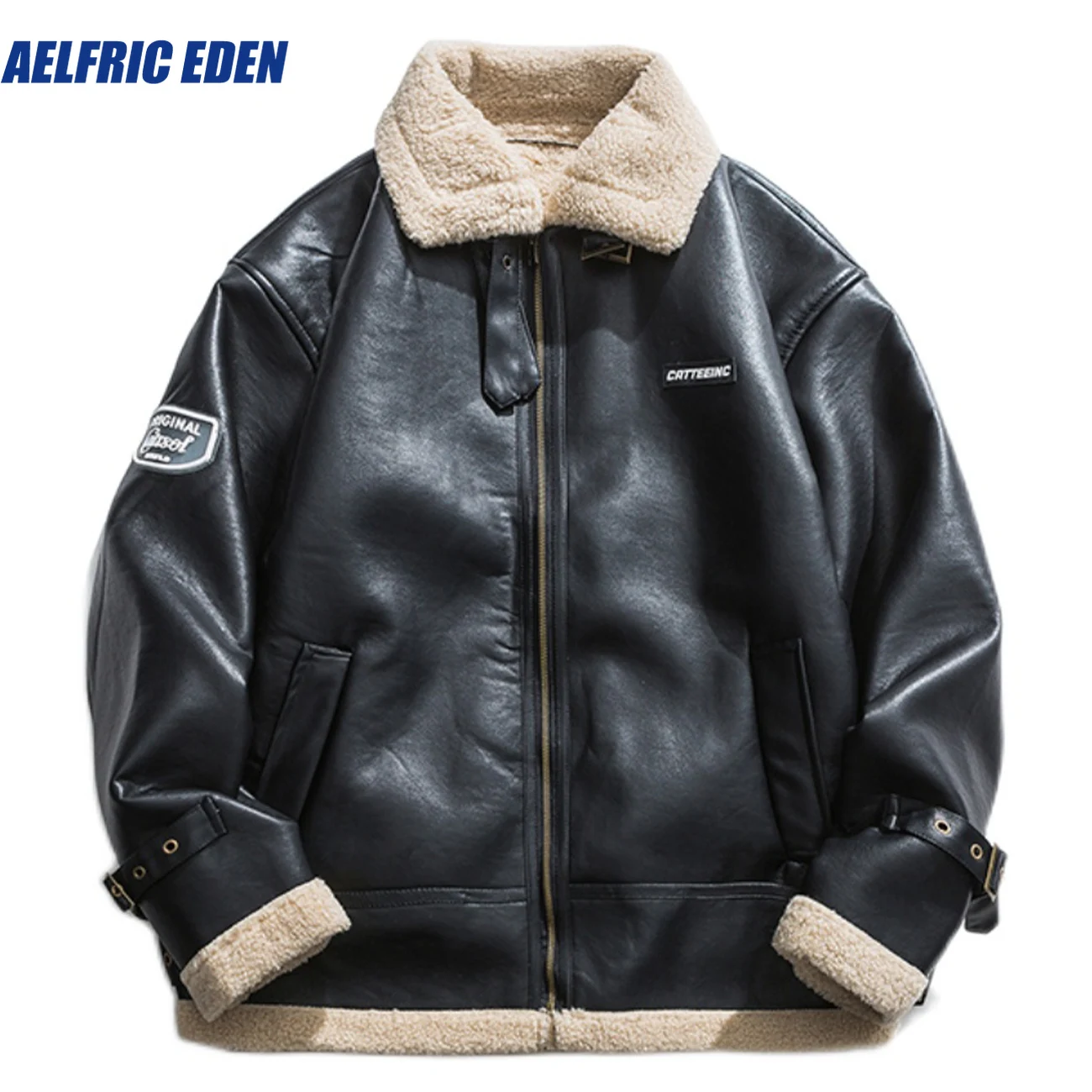 

Aelfric Eden Vintage PU Leather Sherpa Winter Coat Men Women Streetwear Jacket Winter Harajuku Bomber Jacket Men Clothing Tops