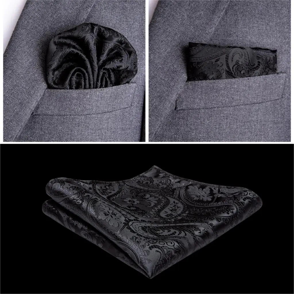 Männer Klassische Schwarz Paisley Weste Set für Hochzeit Party Business Fashion V-ausschnitt Weste Männer Krawatte Fliege Taschentuch Manschettenknopf – Detail 12