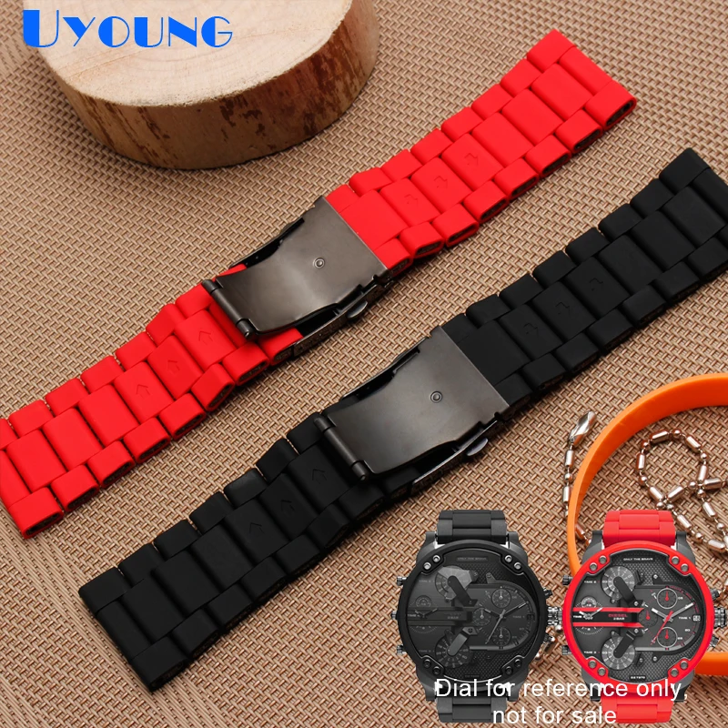 silicone rubber watch band mens waterproof for diesel watch strap bracelet band 28mm DZ7370 DZ7396 DZ428 stainless steel b