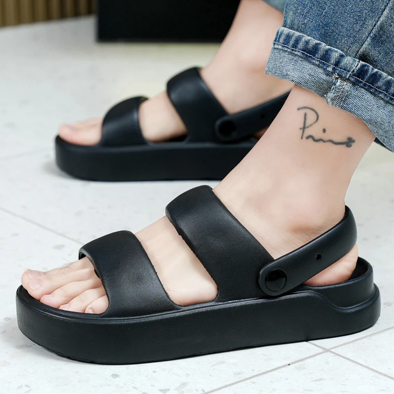 A Pair of New Summer Simple and Durable Men's Sandals, Breathable Casual Business Beach Shoes, Thick-Soled, Non-Slip, Lightweight, Soft-Soled Shoes