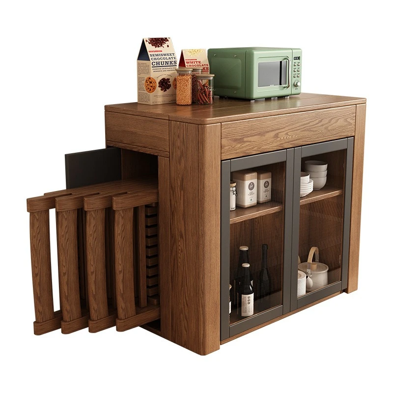 Retractable dining table and chair combination simple side cabinet multi-functional small apartment folding dining table