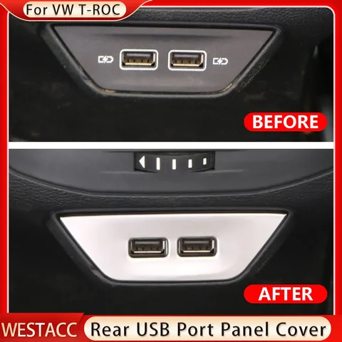 Наклейка на автомобильный подлокотник из нержавеющей стали с USB-портом для Volkswagen T ROC TROC VWT-roc 2017 - 2022