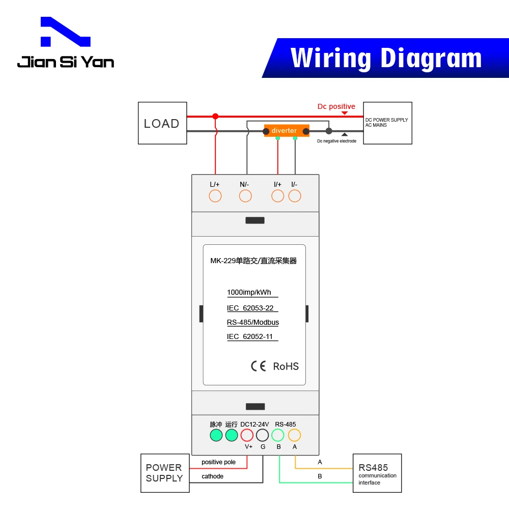 JSY-MK-229 50A DC Current Voltage Acquisition Module RS-485 Modubus-RTU Single Phase Bi-directional Solar Energy Meter