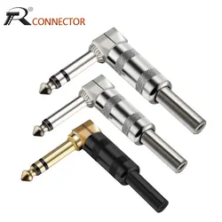 10pcs Silver Jack 6.35mm 3 Pole Microphone Plug Right Angle Male Assembly Stereo Nickle Plating Audio Plug Connector