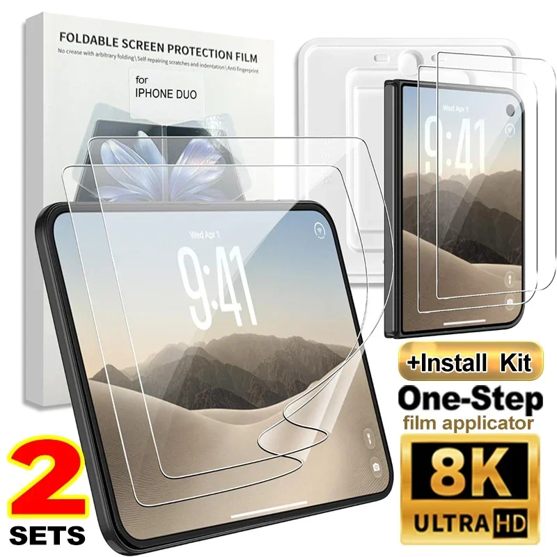 1/2Set Hydrogel Films with Install Box Kit for iPhone DUO Premium Inner Film Fold Screen Protector Protective Film for iPhoneDUO
