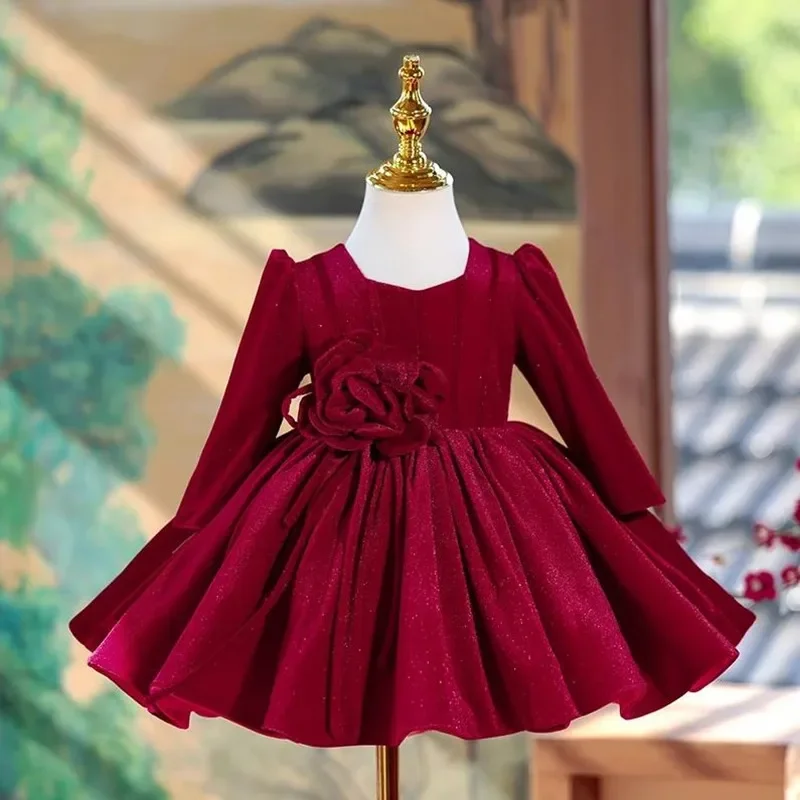 High-End Children's Red Evening Gown Host Piano Performance Wedding Birthday Party Flower Girl Dresses A4369 Vestidos