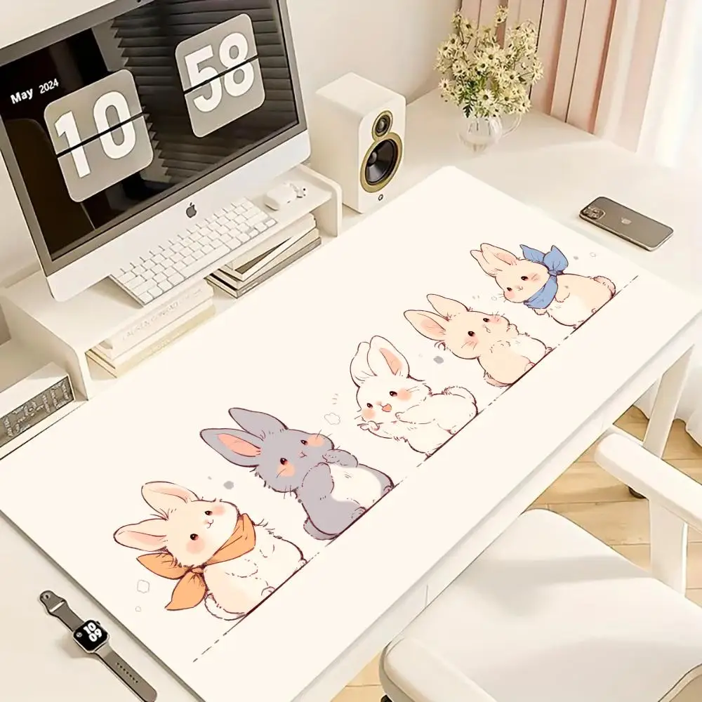 

Коврик для мыши с милым кроликом в стиле аниме XXL, компьютерные аксессуары, коврики для офисного игрового стола, резиновые противоскользящие коврики для игровой клавиатуры, коврики для мыши, настольные коврики
