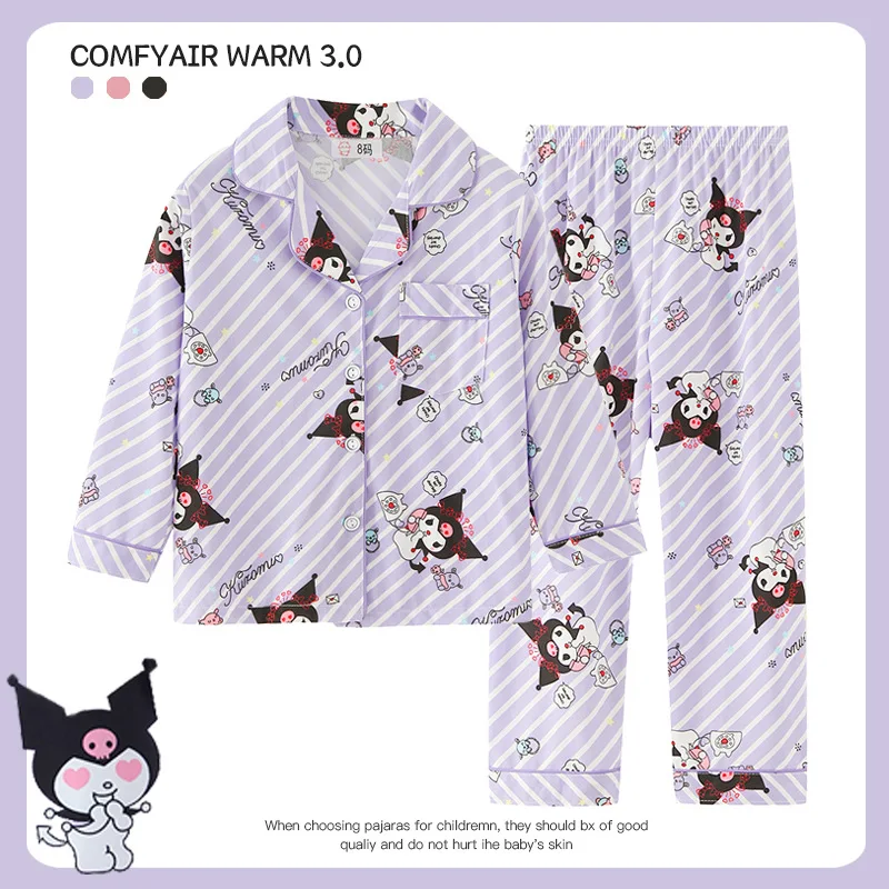 Sanrio Cartoon Kuromi Print Clothing Sets for Children Girls Jacket + Long Pants 2piece Autumn Baby Kids Teen Sweatsuits