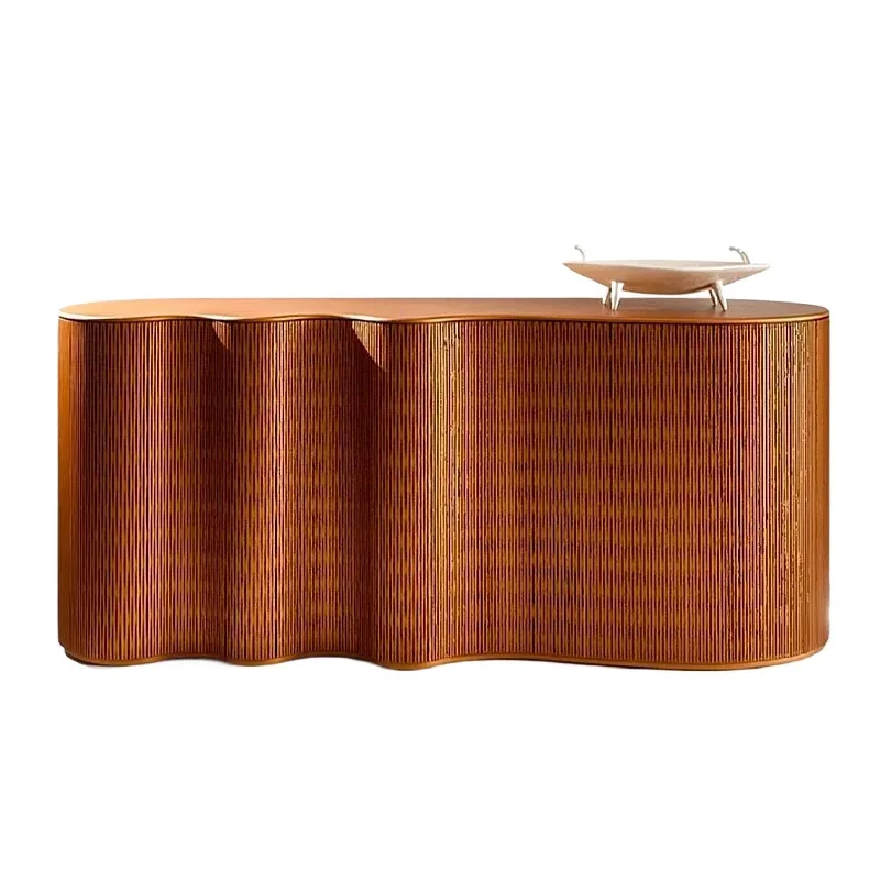 Wave curved solid wood dining side cabinet, high-end light luxury storage storage, home entrance cabinet
