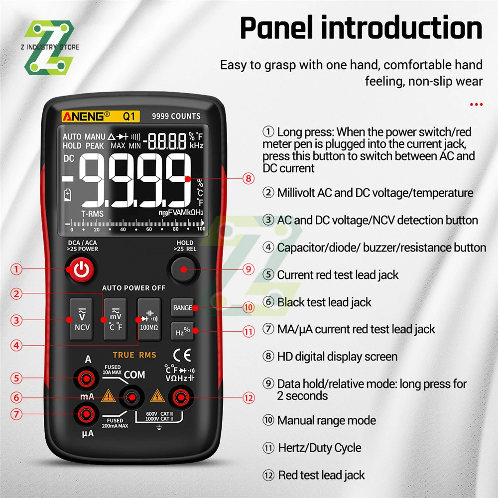 Imagem -02 - Aneng q1 Multímetro Digital 9999 Analógico Tester True Rms Profissional Multimetro Faça Você Mesmo Transistor Capacitor Ncv Testers Lcr Meter