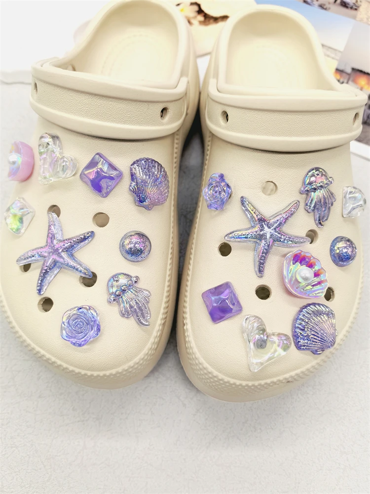 18 Stück Transparente Seestern- und Muschel-Schuhcharms DIY-Dekorationen Blumen-Clogs Schuhschnallen Zubehör Oktopus-Schuhclips Dekor – Detail 7