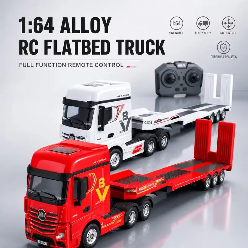 HUINA 9900 RC Car 1/64 12CH Mini Alloy Remote Control Flatbed Tractor Truck 2.4G Electric Engineering Trailer Vehicle Model Toys