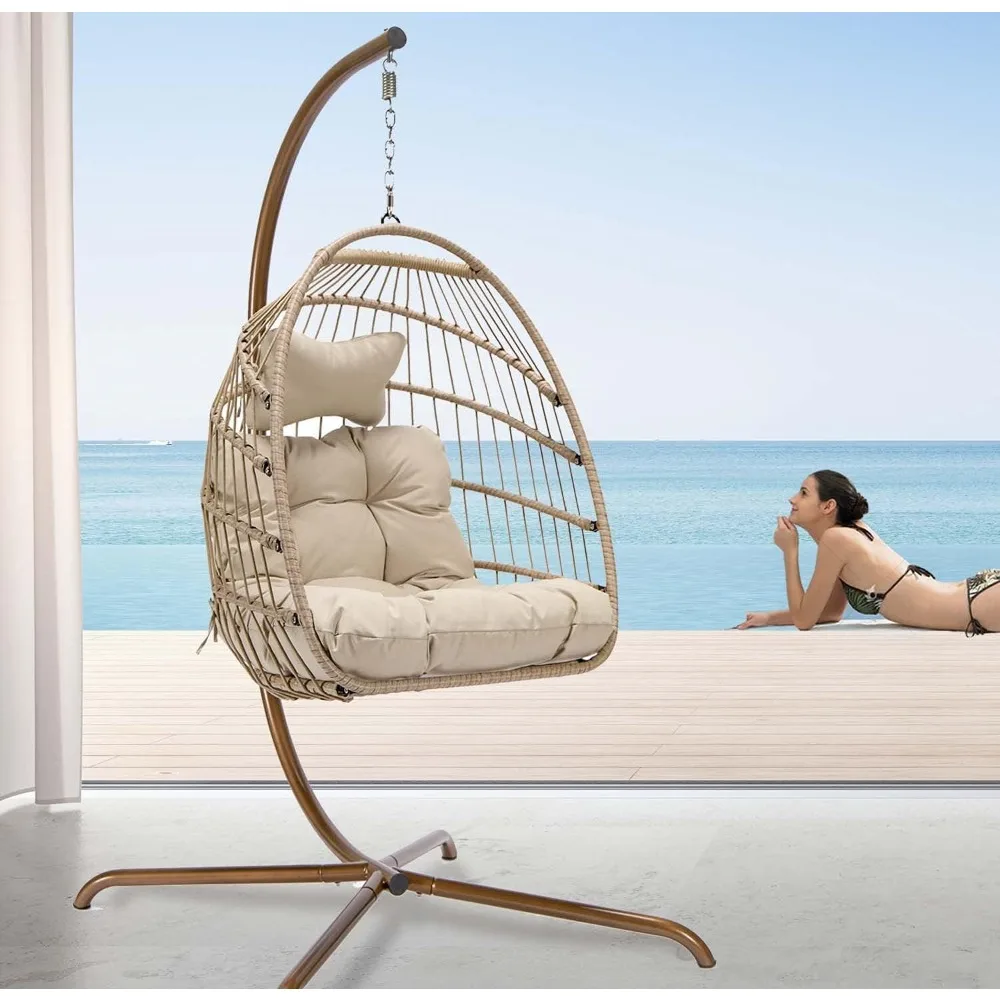 

Egg Chair Indoor Outdoor Patio Wicker Hanging Chair Swing Hammock Egg Basket Chairs UV Resistant Cushions 350lbs Capacity