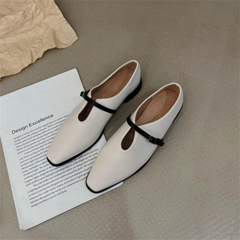 Bailamos Brand Vintage Square Toe Women Flats Outside Buckle Loafers Zapatos Mujer Elegant Dress Shoes Fashion Slip On Casual Sh