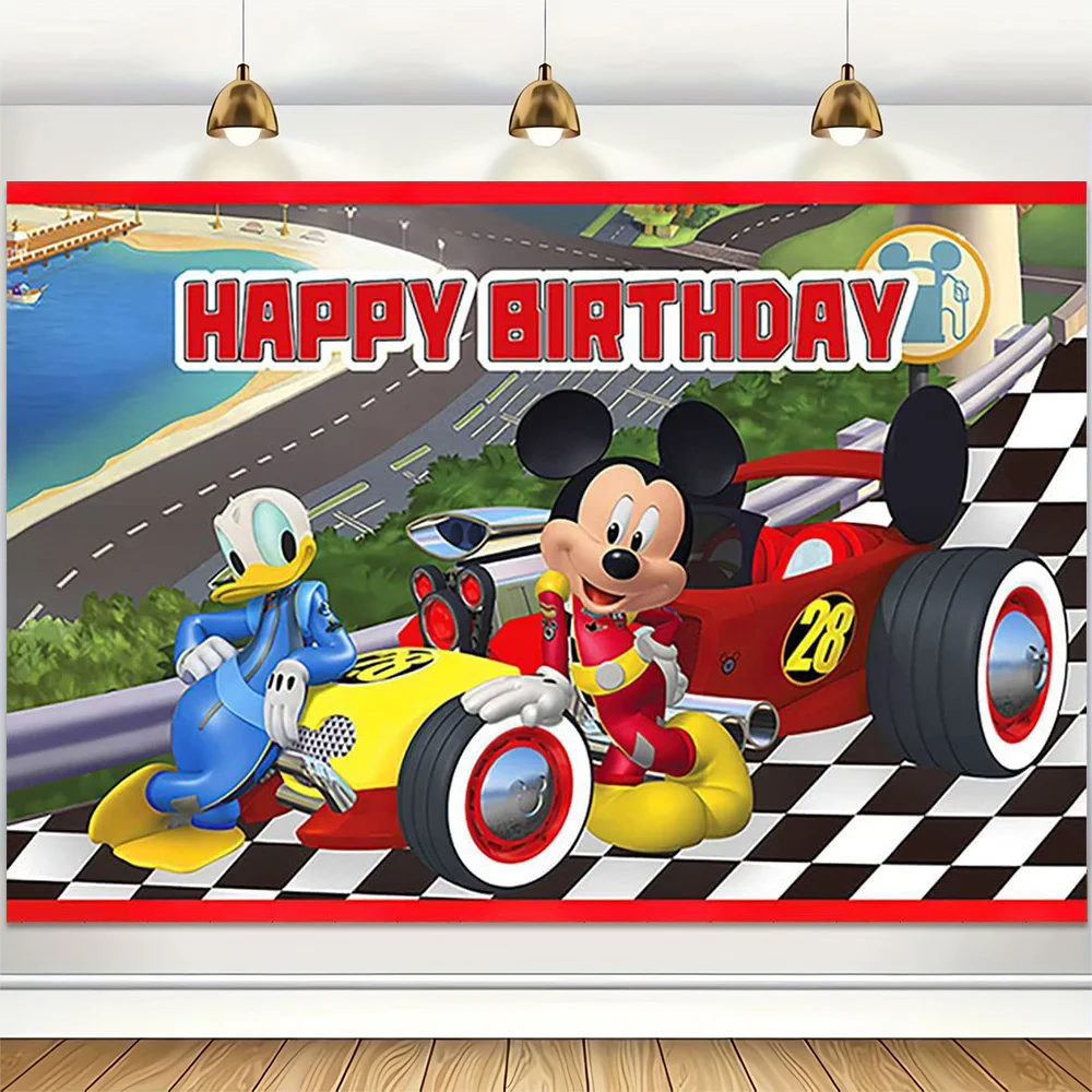 Disney Mickey Mouse Vinyl Backdrops Kids Happy 1st Birthday Party Decors Photography Background Baby Shower Banner Photo Booth