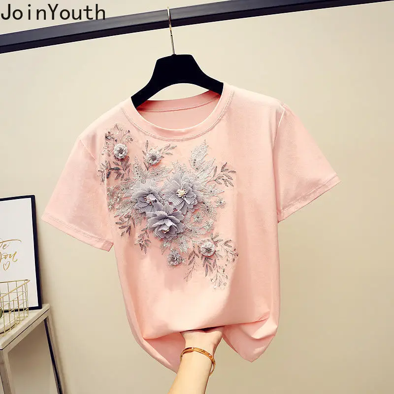 Magliette da donna bianche o-collo manica corta 3D Floral Summer Tees 2024 Ropa Mujer top oversize moda Casual t-shirt coreana 7 n700