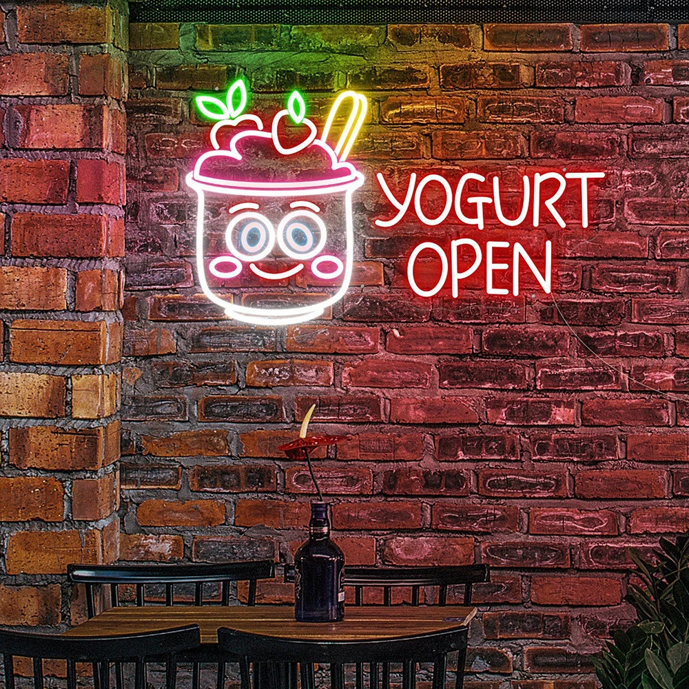 Yogurt Open Neon Sign Custom Neon Sign for Dessert Store Yogurt Bar Wall Art Frozen Yogurt Shop Wall Decor Open Neon Light