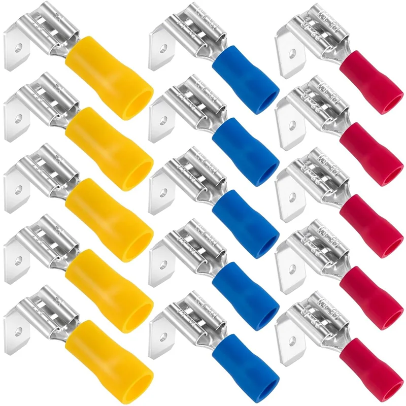 ABLU-15Pcs conectores de pá piggyback semi-isolados, kit de sortimento de pá, terminais de crimpagem de cabo fêmea/macho, 22-10 awg