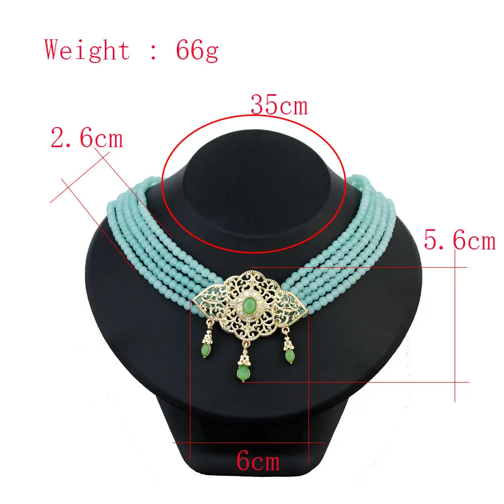 Sunspicems Ethnic Beads Necklace for Women Jade Color Chain Gold Plating Pandant Moroccan Choker Necklace Bridal Wedding Jewelry