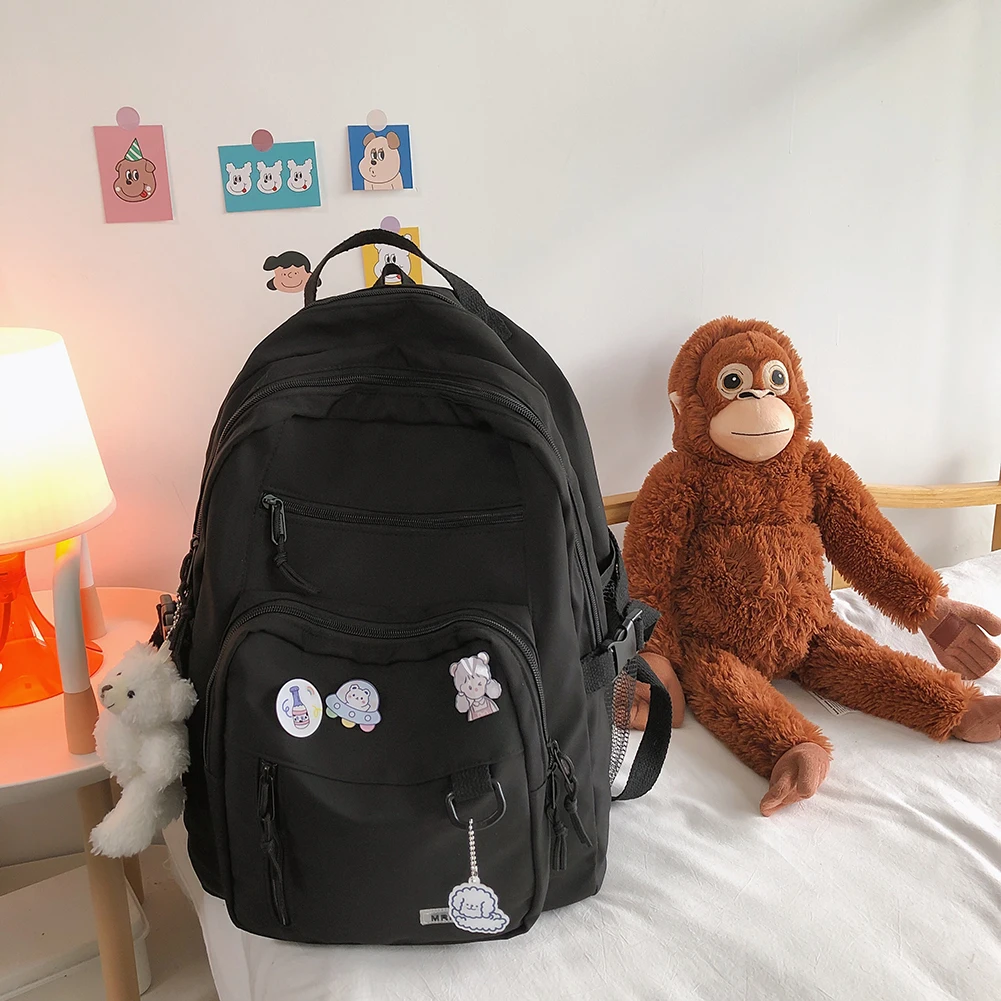Nylon Multi-pocket Backpacks Casual Knapsack Large Capacity Girl School Bag High School Student Laptop Rucksack Sweet Bookbag