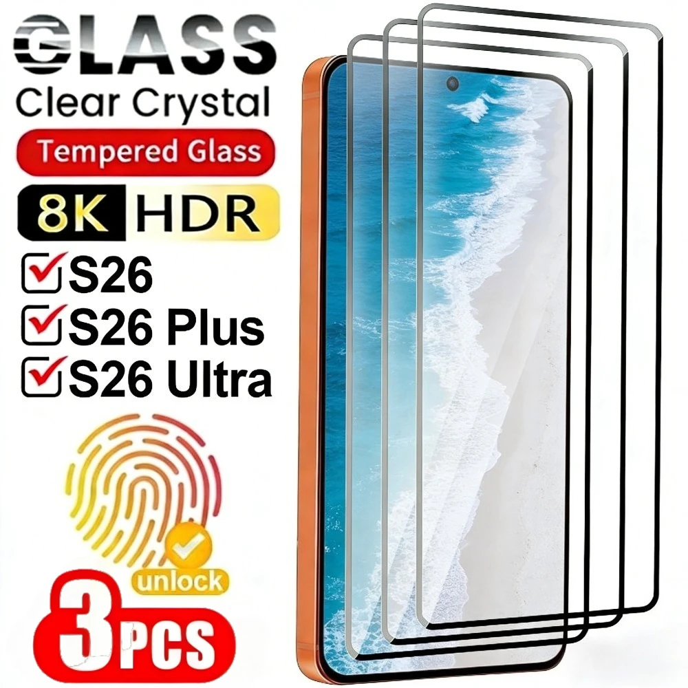 

3Pcs Full Cover Screen Protector for Samsung Galaxy S26 S25 S24 Ultra S23 S22 S21 Plus S25 S26 Edge Anti-Scratch Tempered Glass