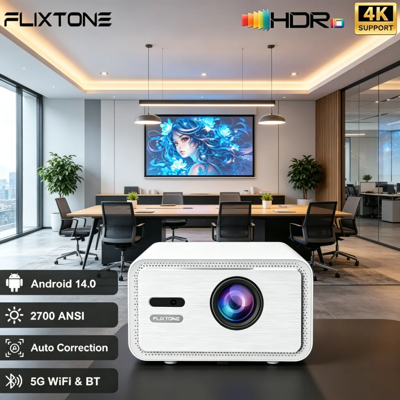 

Flixtone D9W MINI Pro Android 14 Projector 2700 ANSI 4k Movie Projector Beam Full HD 1080P Smart TV Video LED Home Theater