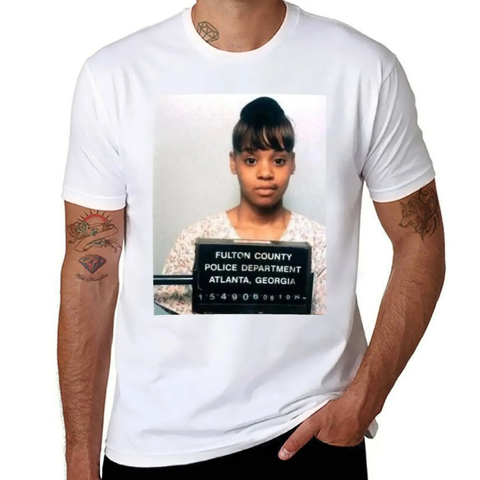 

Lisa Left Eye Lopes Mugshot T-Shirt t shirts for man slim fit cotton t shirt pack T-Shirt