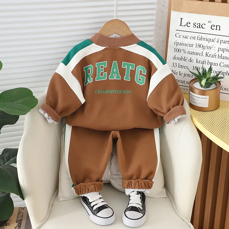 Spring New Baby Boys Clothing Sets Letter Print Color Matching Long Sleeve Sweatshirt Tops + Pants Children\'s Casual Clothes