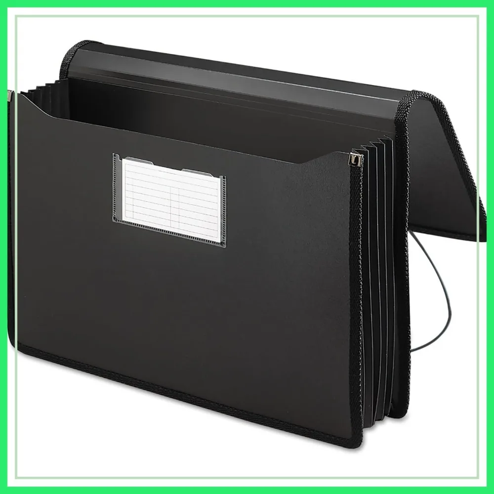 

Legal Size Accordion File Organizer, 5-1/4 inch Expansion, Black, Office Document Wallet