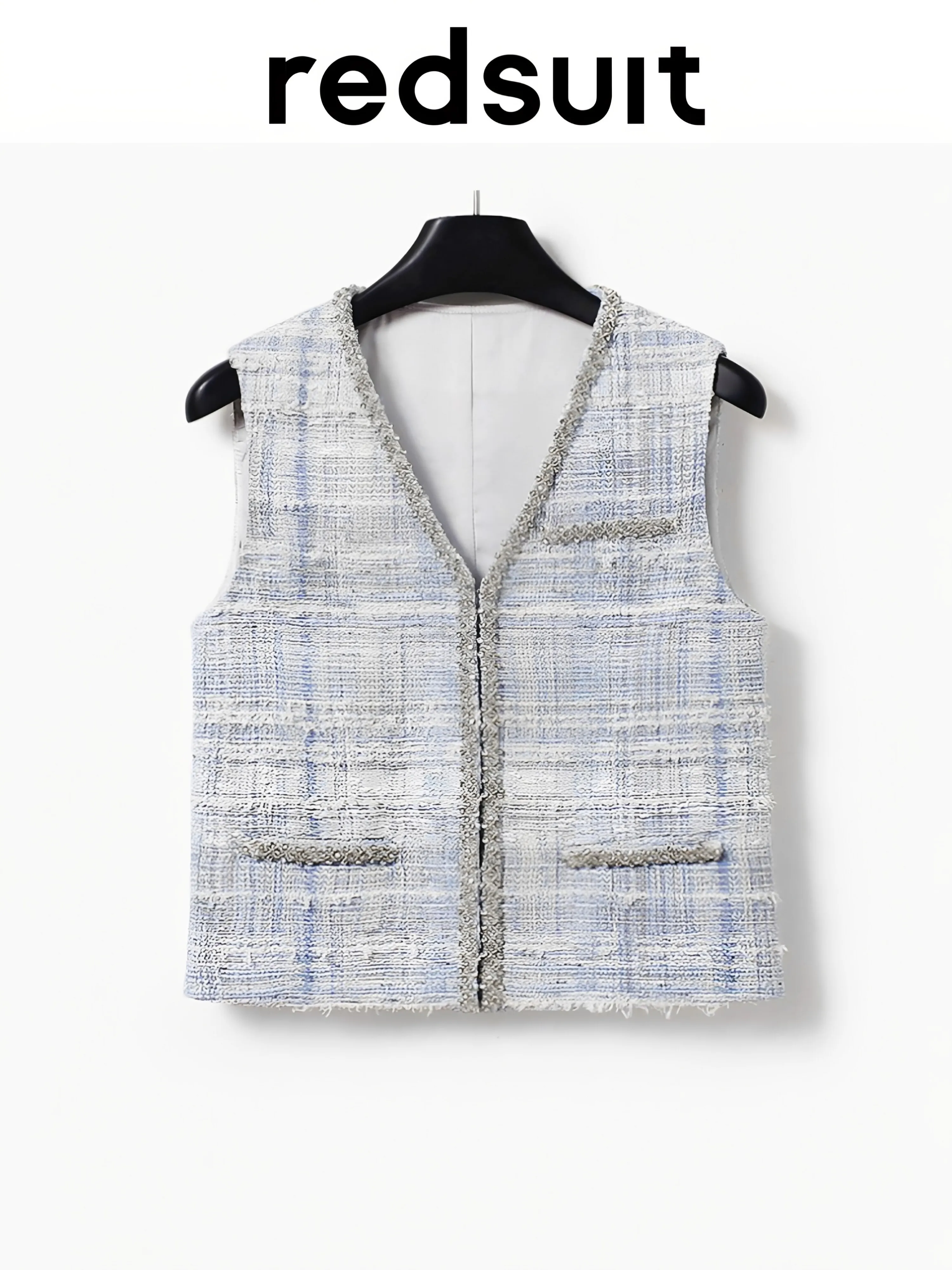 New Exquisite blue vest fashionable versatile temperament V-neck top Custom size