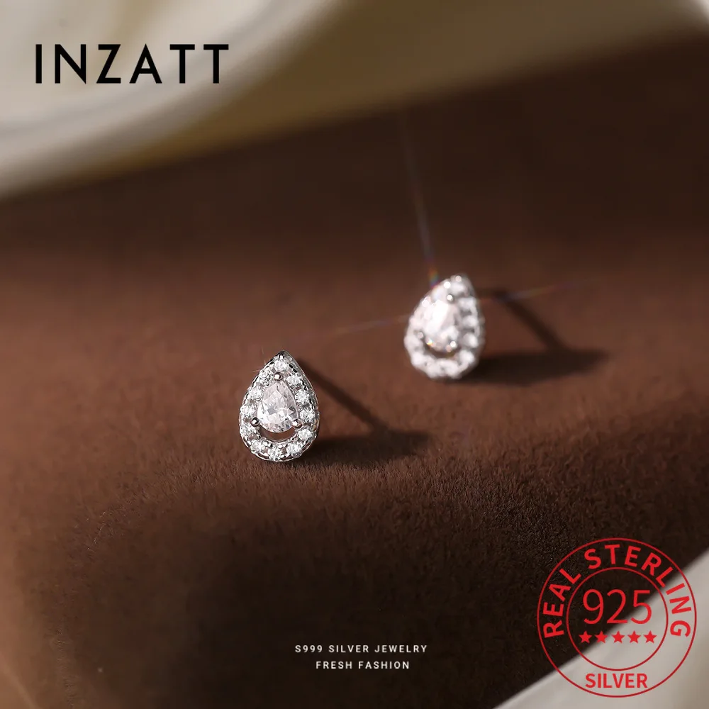 

INZATT настоящее серебро 925 пробы с цирконием, мини-серьги-гвоздики с каплями воды для женщин, классические ювелирные изделия, легкие роскошные аксессуары