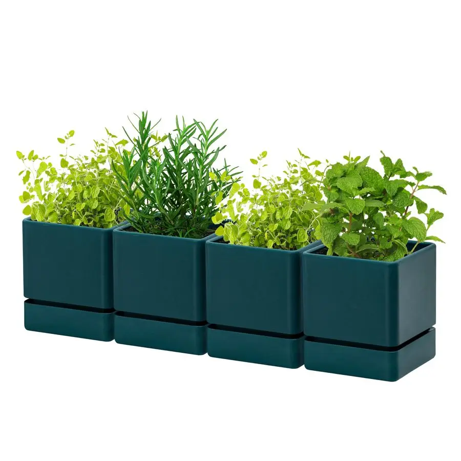 

Dev 4 Inch Herb Planter Pot, Plastic Planter with Drainage Holes and Saucer, Modern Decorative Gardening Pot for Indoor Plants,