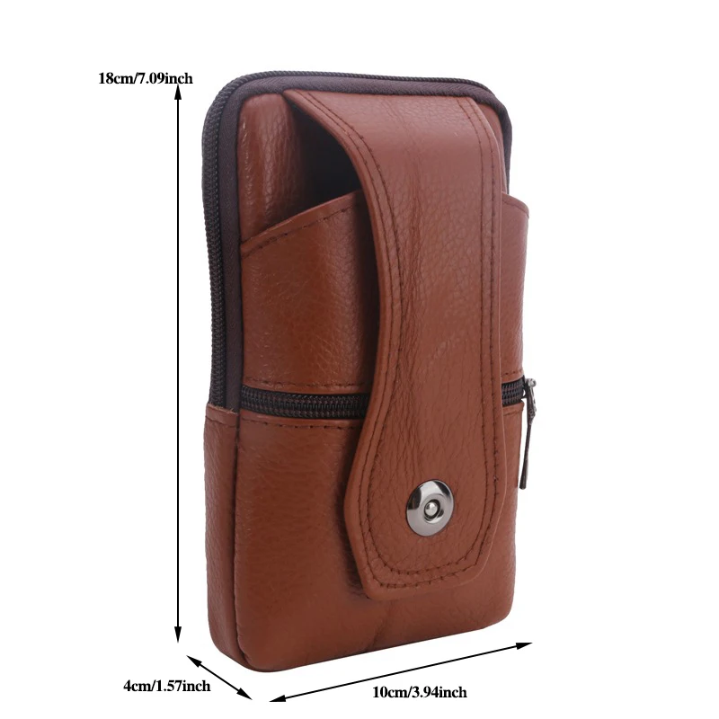 Men Genuine Leather Cell Phone Case Long Waist Bag Solid Color PU for Male Outdoor Multi-function Fanny Pack Zipper Hip Bags