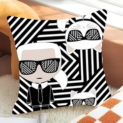 Black and White Anime Cat Decor Pillow Cushion Cover Short Plush Printing Pillowcase Square Home Office Decoration Pillows Case