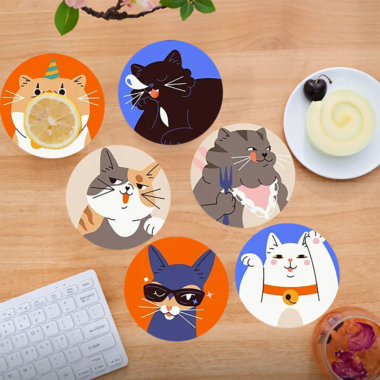 6 pieces - Dog themed wooden coasters, anti slip and heat-resistant dining table decorations, coffee shop and restaurant gifts view 4