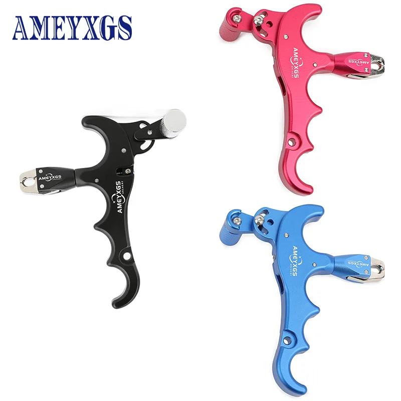 4-Finger Archery Grip Caliper Release Aids Left/Right Hand Thumb Handle Caliper Dispenser for Compound Bow Hunting Shooting