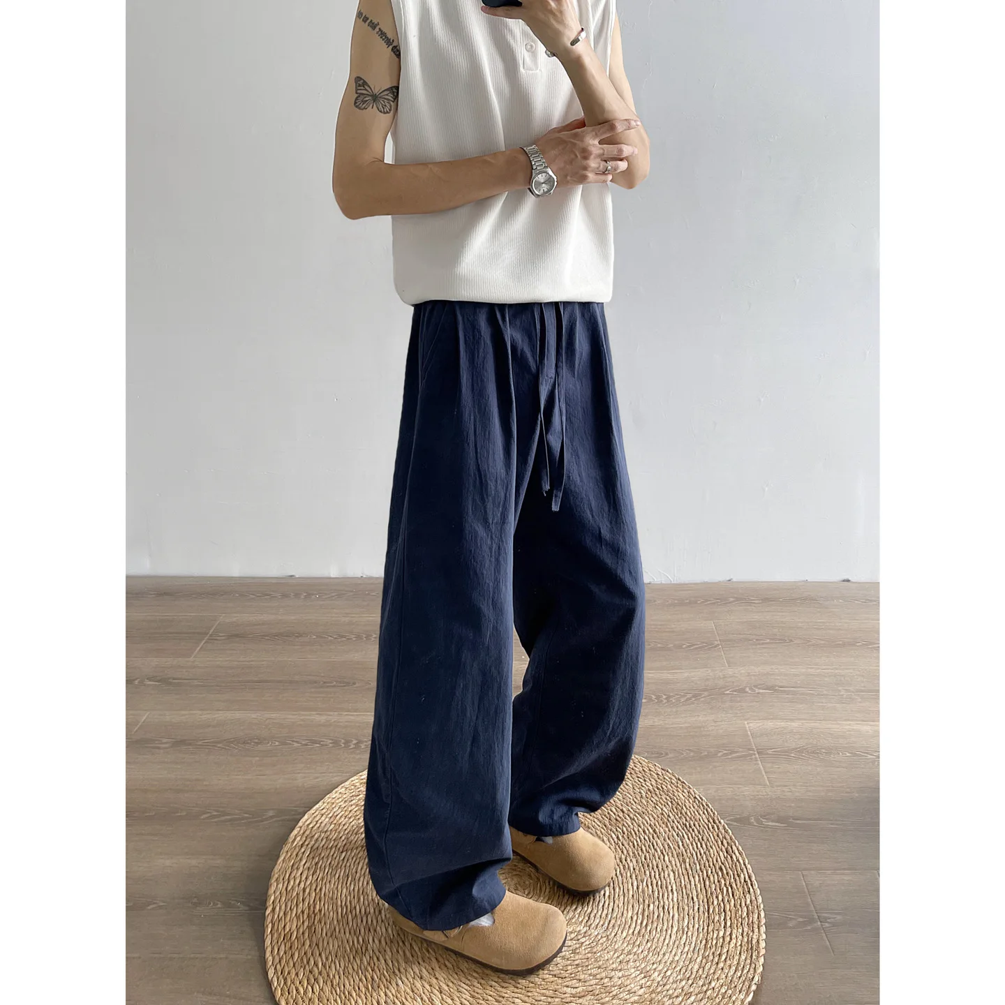 

LAPPSTER Cotton Linen Summer Harem Pants Men Vintage Joggers Chinese Style Navy Blue Casual Baggy Pants Black Hawaiian Trousers