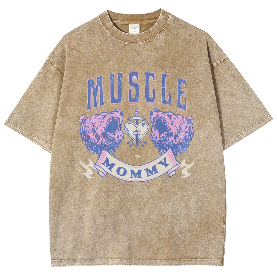 Muscle Tiger Letter Print Loose Retro T-Shirt Fashion Trend Round Neck Pullover Shoulder Oversize New Short Sleeves
