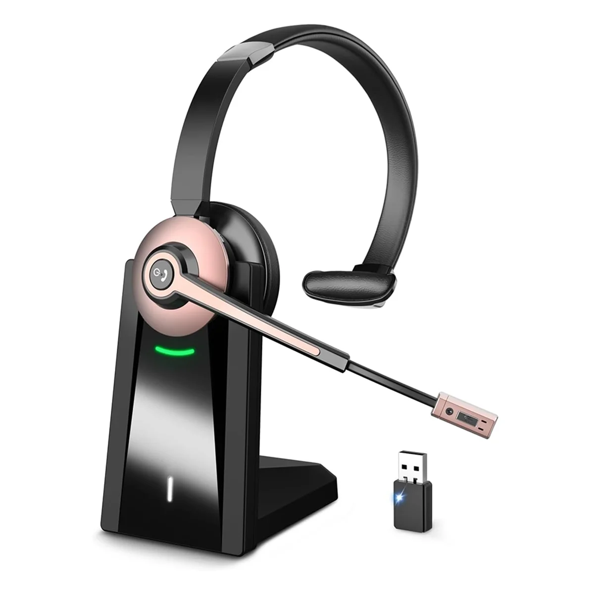 DT60 Wireless Headset, Bluetooth Headset with Noise Canceling Microphone, Wireless Headset with USB Dongle for Home
