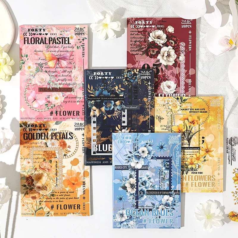 20Pcs/bag Stickers Flower Dream Weaving Series Retro Floral Lace Theme Scrapbook Supplies Decoration Personalized Stickers