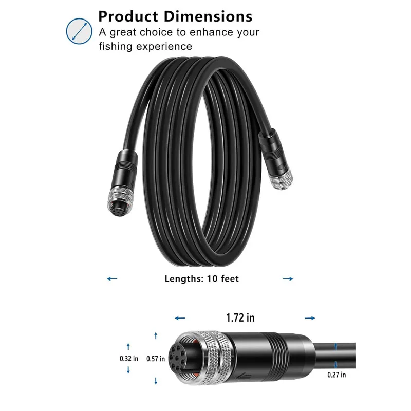 720073-2 AS EC 10E Boat Ethernet Cable 10 Feet for Humminbird, Fit for SOLIX, Helix G2N, G1, Onix, ION, 1100, 900 Series