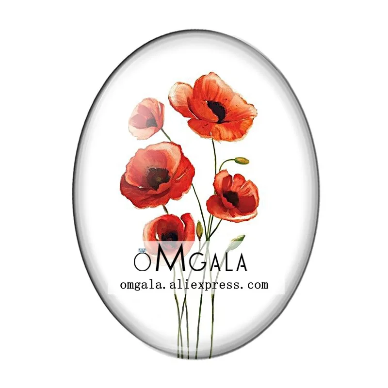 Beautiful Red Flowers Patterns 10pcs 13x18mm/18x25mm/30x40mm Oval photo glass cabochon demo flat back Making findings