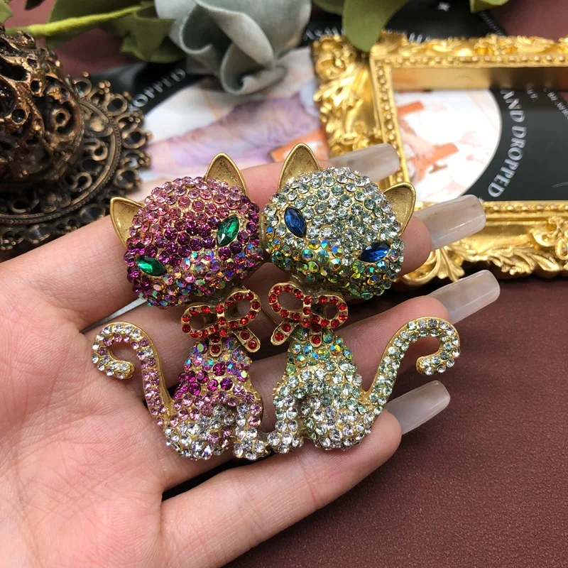 

Vintage Medieval Jewelry Set for Women Diamond Cute Kitten Brooch Pins Lady's Statement Wedding Evening Dress Accessories