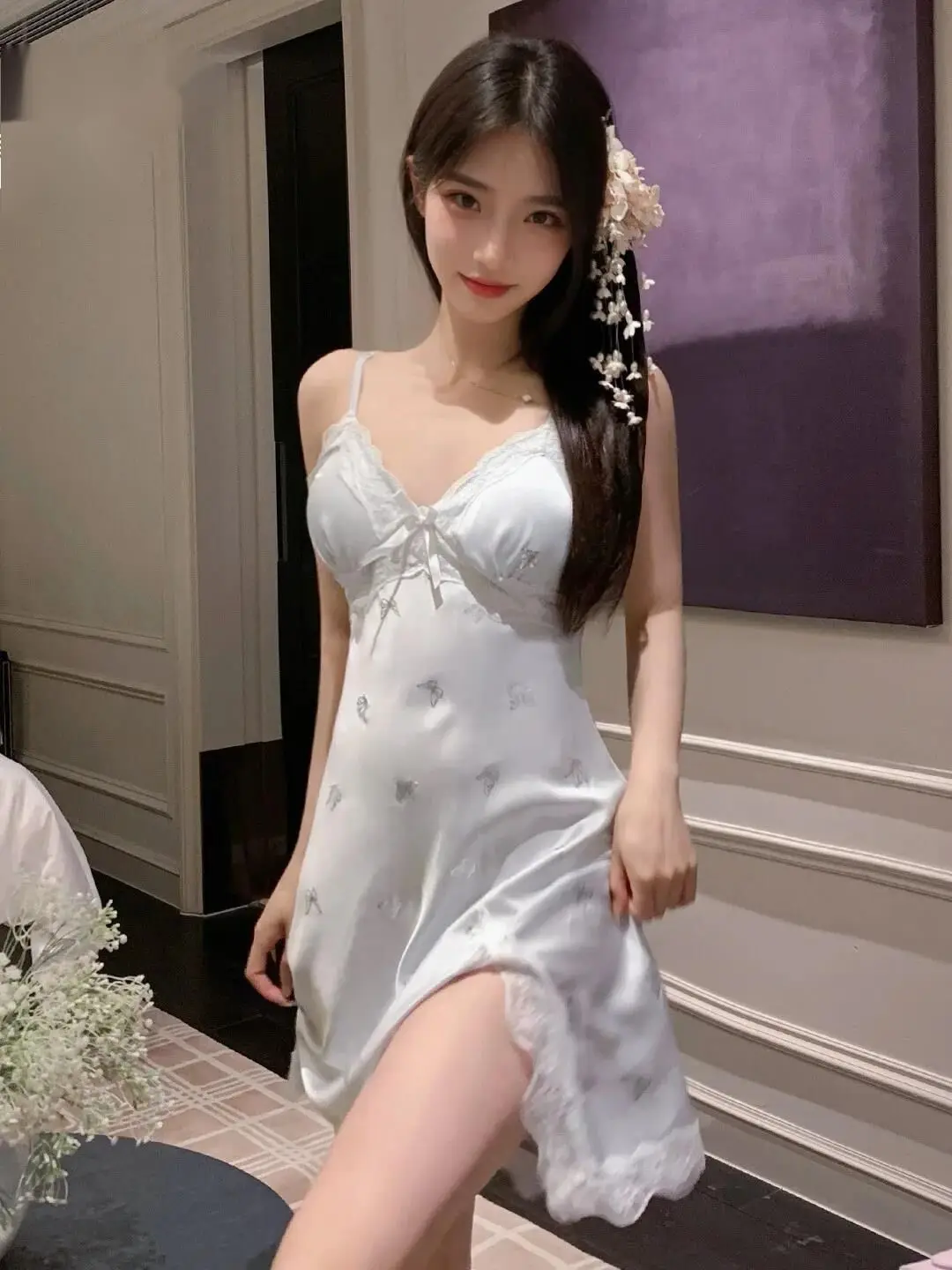 

Сексуальное платье на бретелях и халат с принтом бабочки и кружевной каймой с бантом Pure Desire Повседневный стиль Милое милое платье Элегантное 90P7