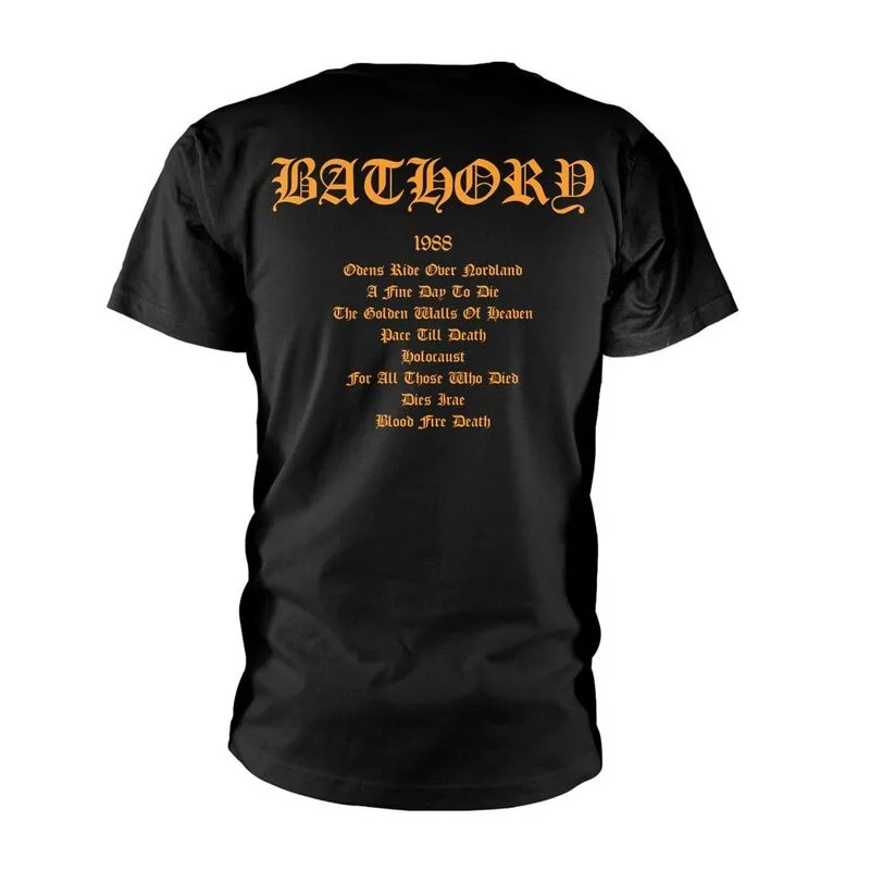 Bathory Blood Fire Death T-shirt Black Metal Band Album Print 100% Cotton Unisex Tee Viking Rock Music Shirt