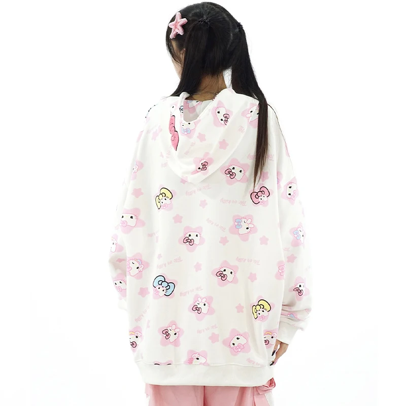 Y2K Hello Kitty Kawaii Meisjes Hoodie Sweatshirt Rits Vest Sanrio Anime Lente Winter Borduren Jas Vrouwen Tops Los