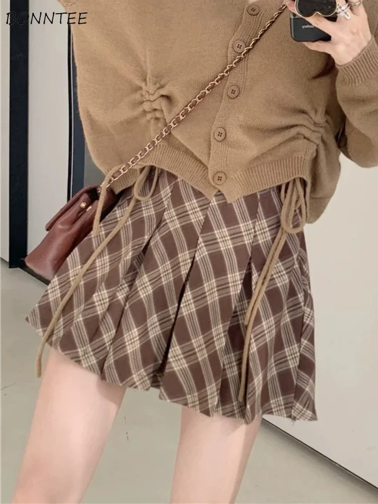 Vintage Plaid Mini Röcke Frauen Y2k Sexy Mädchen Zarte Plissee Faldas Chic Amerikanischen Stil Vielseitig Weiche Hohe Taille Herbst Winter