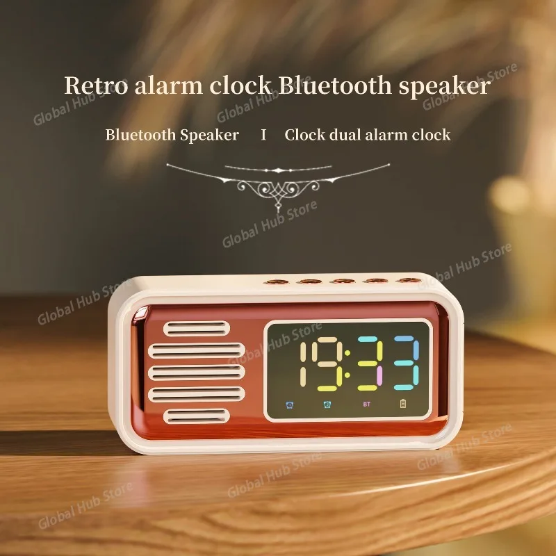 Retro Bluetooth Speaker Alarm Clock LED Color Digital Desktop Small Speaker
