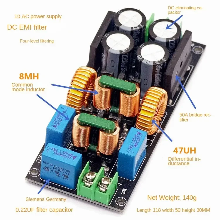 Nvarcher Power Filter Board Module EMI  AC Mains Purification HiFi Audio Noise  20A