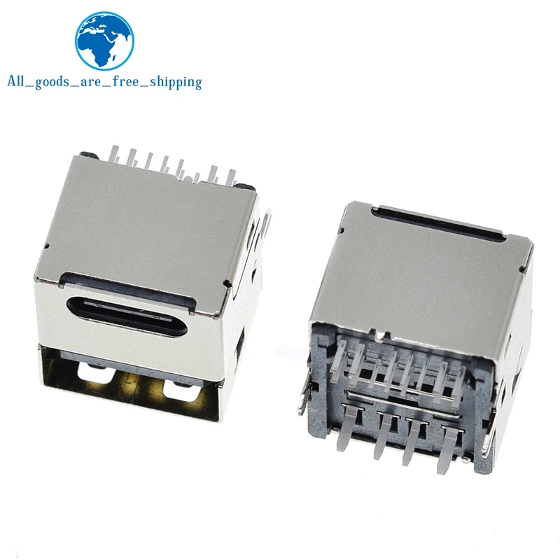 

5 шт., двойной USB-разъем Type-C, 90 градусов, USB-разъем, гнездо, 4 прямых ножки, гнездовой разъем PD, быстрое зарядное устройство для автомобиля